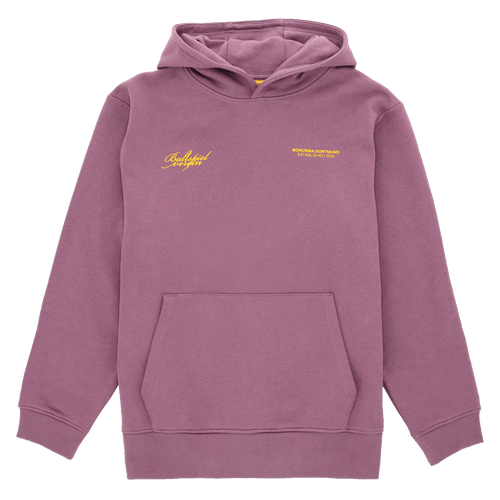Violetter BVB-Hoodie mit gelbem Ballspielverein-Schriftzug und Borussia Dortmund Logo auf der Brust, sportlich und bequem.