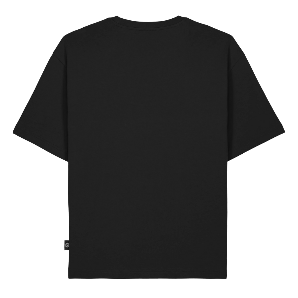 A simple black BVB T-shirt, viewed from the back; part of the fan merchandise collection.
