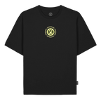 Black BVB "Glow" T-shirt with a yellow BVB logo on the chest, front view. Perfect for Borussia Dortmund fans.