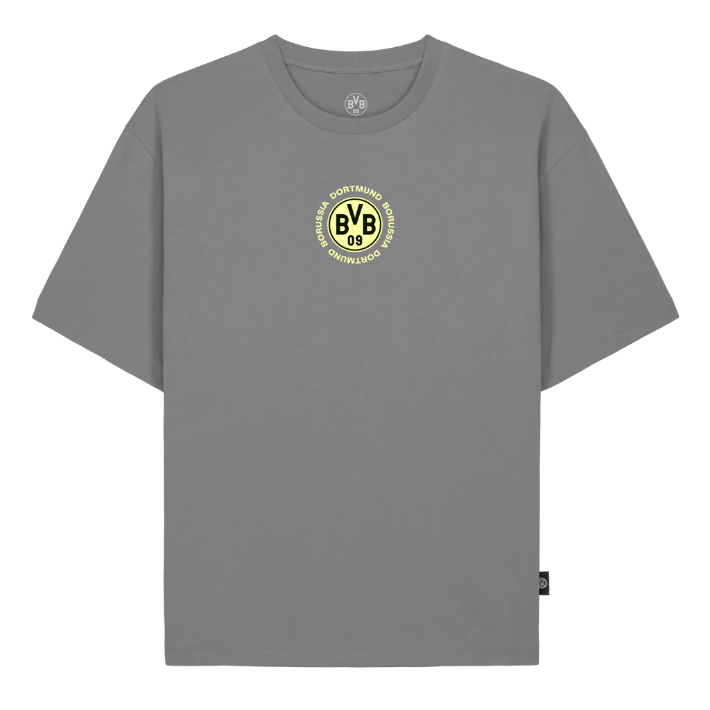 灰色多特蒙德（BVB）T恤，胸前印有醒目的BVB标志，短袖款式，是多特蒙德球迷的理想之选。