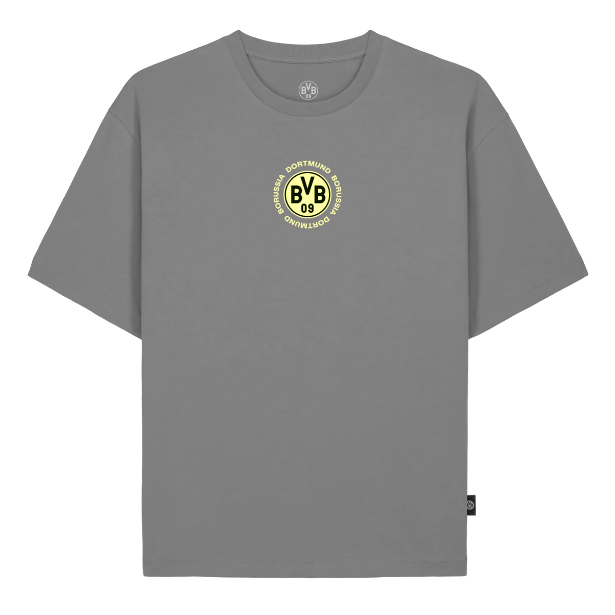 灰色多特蒙德（BVB）T恤，胸前印有醒目的BVB标志，短袖款式，是多特蒙德球迷的理想之选。