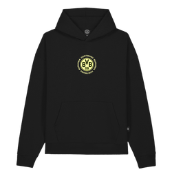 Black hoodie with a BVB logo in a glow design on the front, perfect as a Borussia Dortmund fan item.