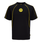 Black-and-yellow BVB T-shirt with the BVB emblem on the chest and yellow stitching, front view.