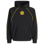 黄色のストライプのディテールと「BVB 09」のロゴが入った黒のBVBフーディ。ボルシア・ドルトムントのファンに最適です。