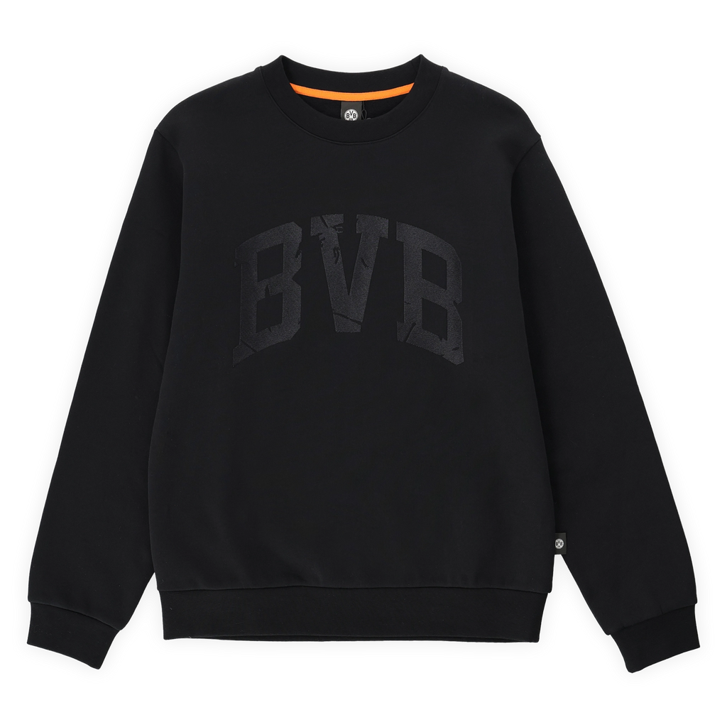 Pull noir de la collection BVB Heat II, avec un grand logo BVB sur le devant, vue de face.