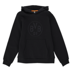 Schwarzer BVB-Hoodie mit großem, subtil eingearbeitetem BVB 09-Logo auf der Front. Ideal für Fans von Borussia Dortmund.