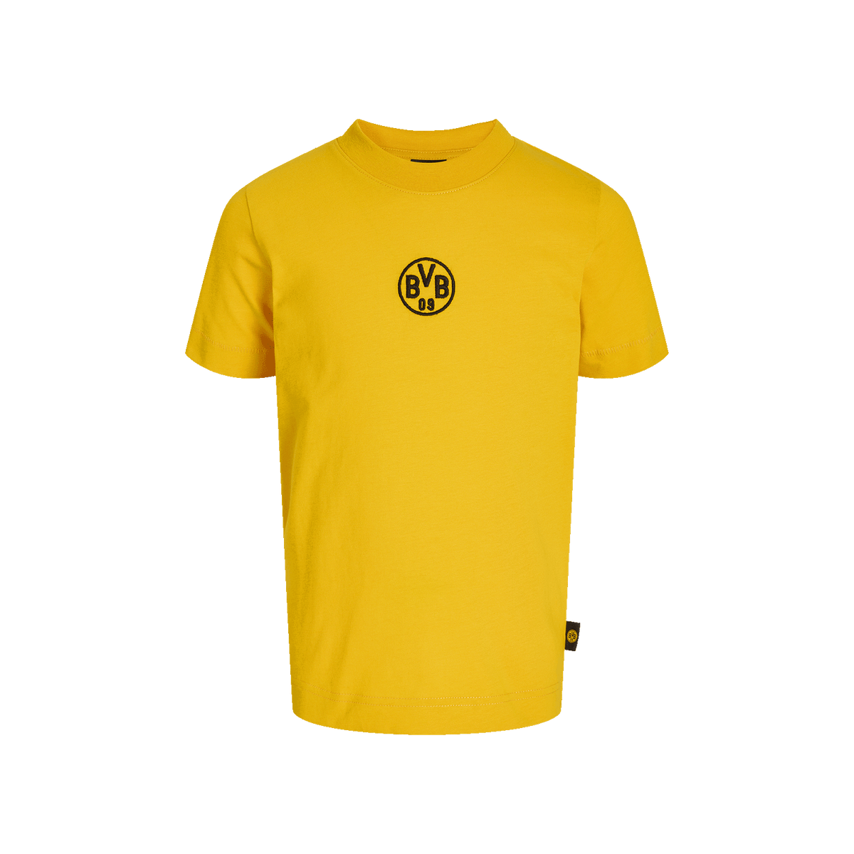 这款黄色BVB Essentials II儿童T恤采用纯棉材质，胸前印有黑色BVB 09标志，是多特蒙德年轻球迷的理想之选。