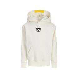 Sudadera con capucha del BVB en color beige de la colección Essentials II para niños, con el logotipo del BVB en el pecho y una cómoda capucha. Perfecta para los jóvenes aficionados del Borussia Dortmund.