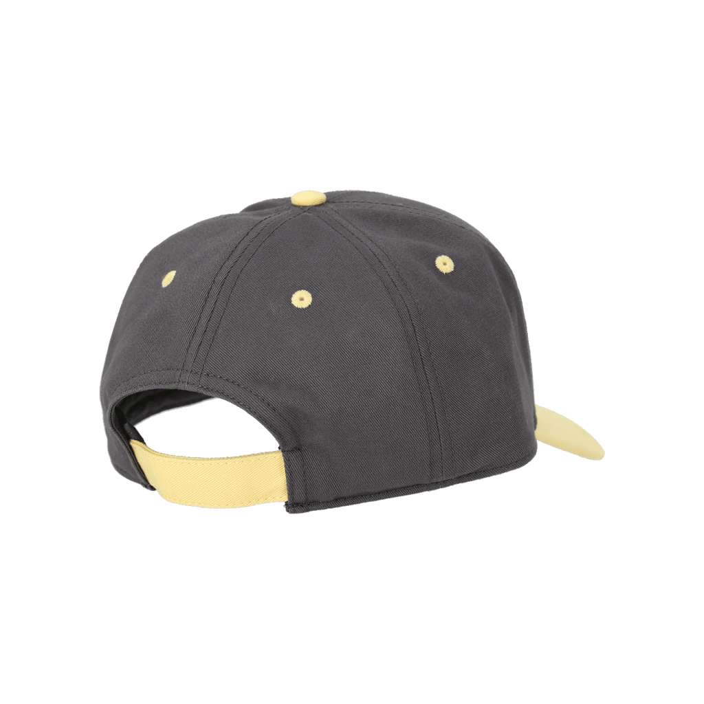 Cappellino grigio da bambino del BVB con dettagli gialli e chiusura regolabile, visto da dietro.