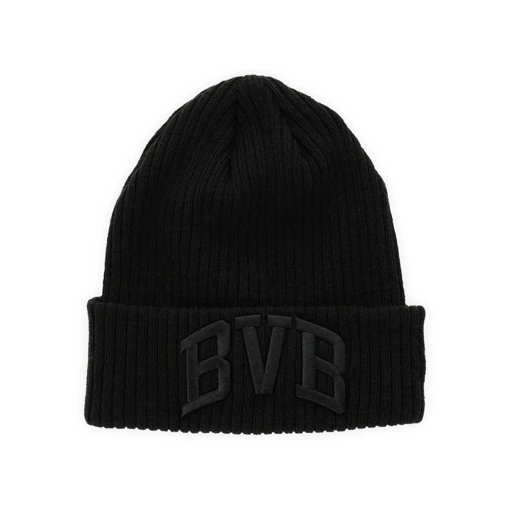 Bonnet en tricot noir du BVB avec bord rabattu et logo BVB discrètement brodé, idéal pour les journées froides.