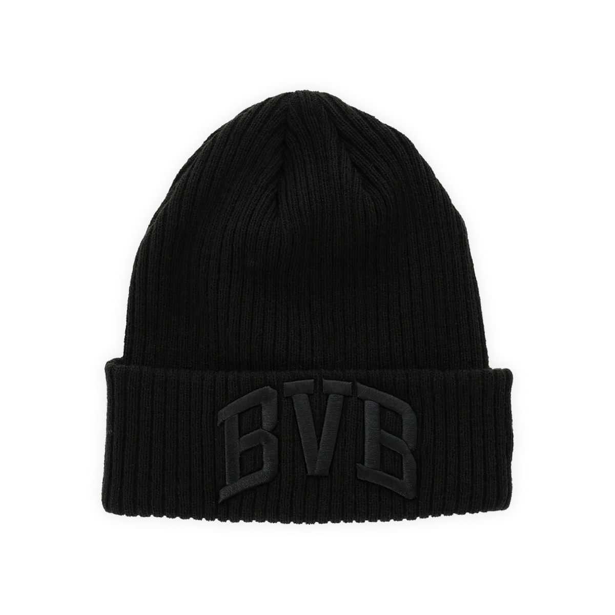 Bonnet en tricot noir du BVB avec bord rabattu et logo BVB discrètement brodé, idéal pour les journées froides.