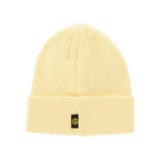 Pastellgelbe BVB-Mütze mit umgeschlagenem Rand und BVB-Logo auf der Vorderseite, ideal als wärmendes Accessoire für Fans.