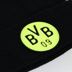 BVB-Beanie in Schwarz für Kinder, mit Glow-in-the-Dark-Logo in Gelb für Borussia Dortmund Fans.