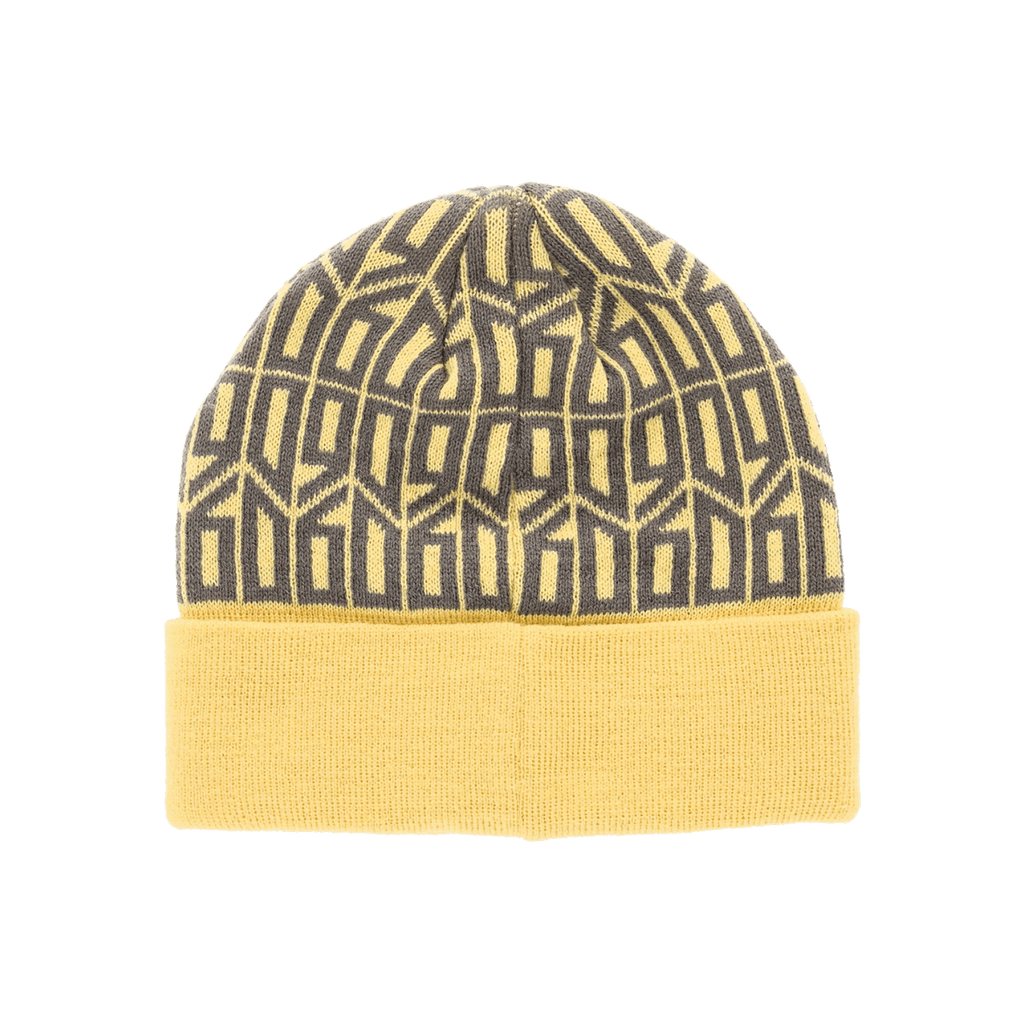 Schwarzgelbe BVB-Mütze mit geometrischem Muster und umgeschlagenem Rand aus der Lifestyle-Kollektion, ideal als modisches Accessoire für Fans.