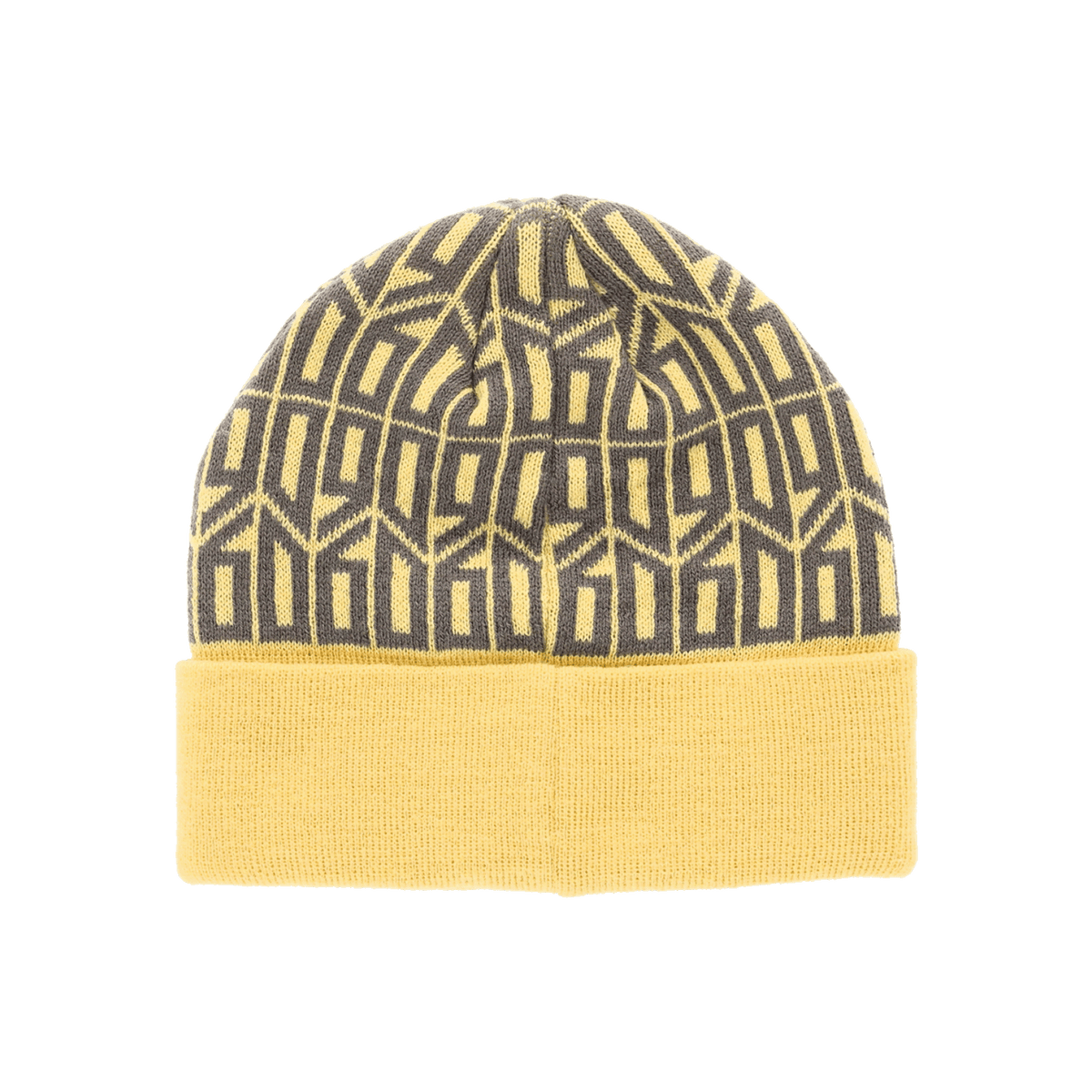 Schwarzgelbe BVB-Mütze mit geometrischem Muster und umgeschlagenem Rand aus der Lifestyle-Kollektion, ideal als modisches Accessoire für Fans.
