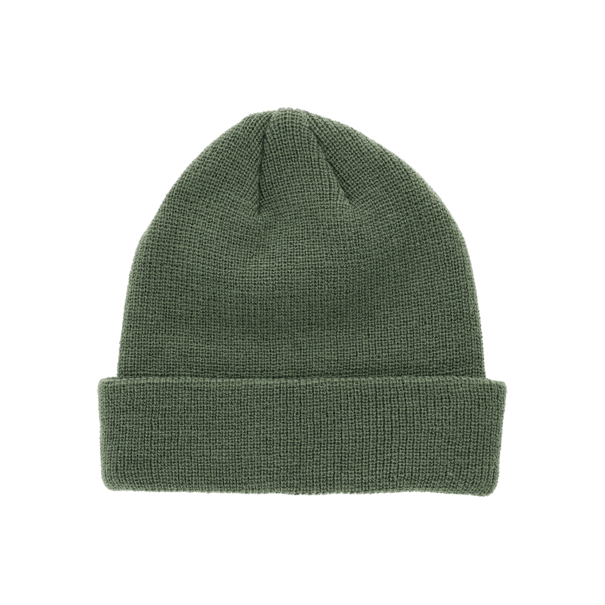 Bonnet vert sans couture en tricot, vue de face, idéal pour les journées froides.