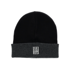 Bonnet d'hiver noir du BVB avec un revers gris et le logo « BVB depuis 1909 » cousu dessus, idéal pour les supporters du Borussia Dortmund.