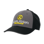 Casquette BVB gris-noir avec le logo BVB brodé en jaune et l'inscription « Borussia Dortmund ». Parfaite pour les supporters, idéale comme accessoire.