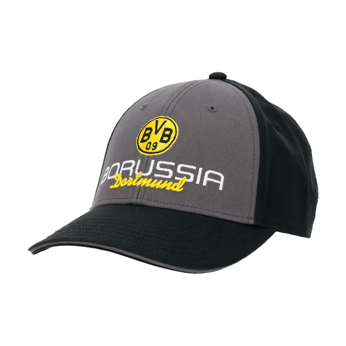 Cappellino del BVB grigio-nero con logo BVB ricamato in giallo e la scritta “Borussia Dortmund”. Perfetto per i tifosi, ideale come accessorio.