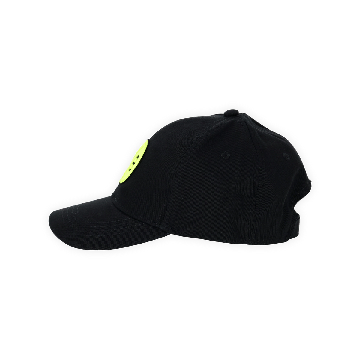 Kinder-Baseball-Cap in Schwarz mit leuchtendem Borussia Dortmund-Logo, Seitenansicht.