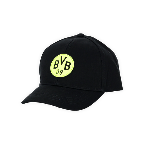 Schwarze Cap mit leuchtendem BVB-09-Logo, geeignet für Kinder und ideal als Fan-Merchandise.