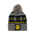 这款多特蒙德（BVB）冬季毛线帽采用黑黄配色，配有灰色翻边、大毛球以及中央的BVB 09标志。是多特蒙德球迷的完美之选。