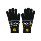 Schwarzgelbe BVB-Winterhandschuhe mit auffälligem Schneeflockenmuster und BVB-Logo am Bündchen, ideal für kalte Tage.