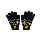 Schwarze Winterhandschuhe für Kinder mit Schneeflockenmuster und gelbem BVB 09-Logo in der Vorderansicht, ideal für kalte Tage.