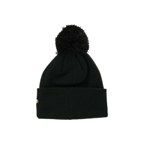 Schwarze BVB-Bommelmütze für Kinder von New Era mit großer Bommel und eingesticktem BVB-Logo an der Seite.