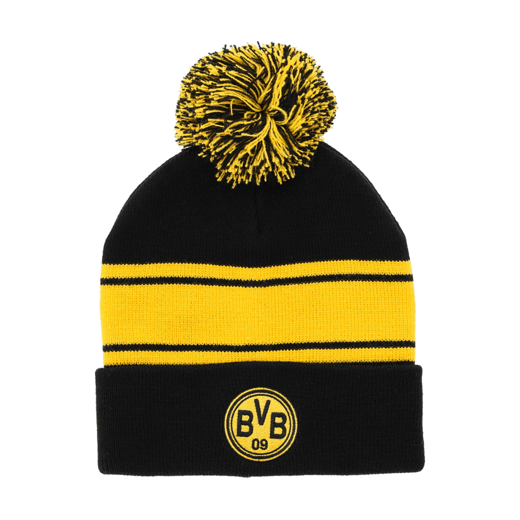 Berretto con pompon nel design retrò nero e giallo del BVB con un logo BVB ben visibile. Perfetto per i tifosi del Borussia Dortmund e per le giornate fredde.