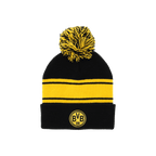 Berretto con pompon del BVB in stile retrò per bambini, nei colori nero e giallo con lo stemma del BVB, ideale per i tifosi del Borussia Dortmund.