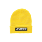 Gelbe BVB-Mütze für Kinder mit schwarzem BVB09-Logo auf der Vorderseite, ideal für Fans von Borussia Dortmund.