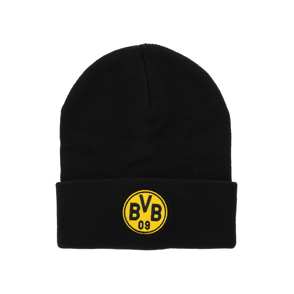 黄色のBVBロゴが入った黒のBVBビーニー。ボルシア・ドルトムントのファンに最適です。