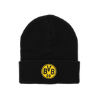 黄色のBVBロゴが入った黒のBVBビーニー。ボルシア・ドルトムントのファンに最適です。