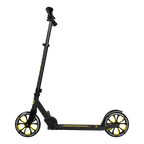 Schwarzgelber BVB-Tretroller Hudora Up 200 mit klappbarem Design, gelben Radfelgen und BVB-Logo, seitliche Ansicht.