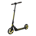 Schwarzgelber Tretroller Hudora Up 200 mit BVB-Emblem, geeignet für Fans von Borussia Dortmund, seitliche Ansicht.
