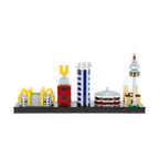 Miniatura dello skyline di Dortmund con edifici famosi come il SIGNAL IDUNA PARK, la U-Turm e la torre della televisione, realizzata con grande attenzione ai dettagli.