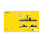 Retro della confezione di un kit in miniatura dello skyline della BVB con motivi dedicati a Dortmund, design giallo e immagini di edifici.