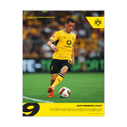 BVB-Posterkalender 2027 mit einem Fußballspieler im schwarzgelben Trikot, Puma- und Vodafone-Logo. Monatliches Motiv für September 2027 mit Stadionhintergrund.