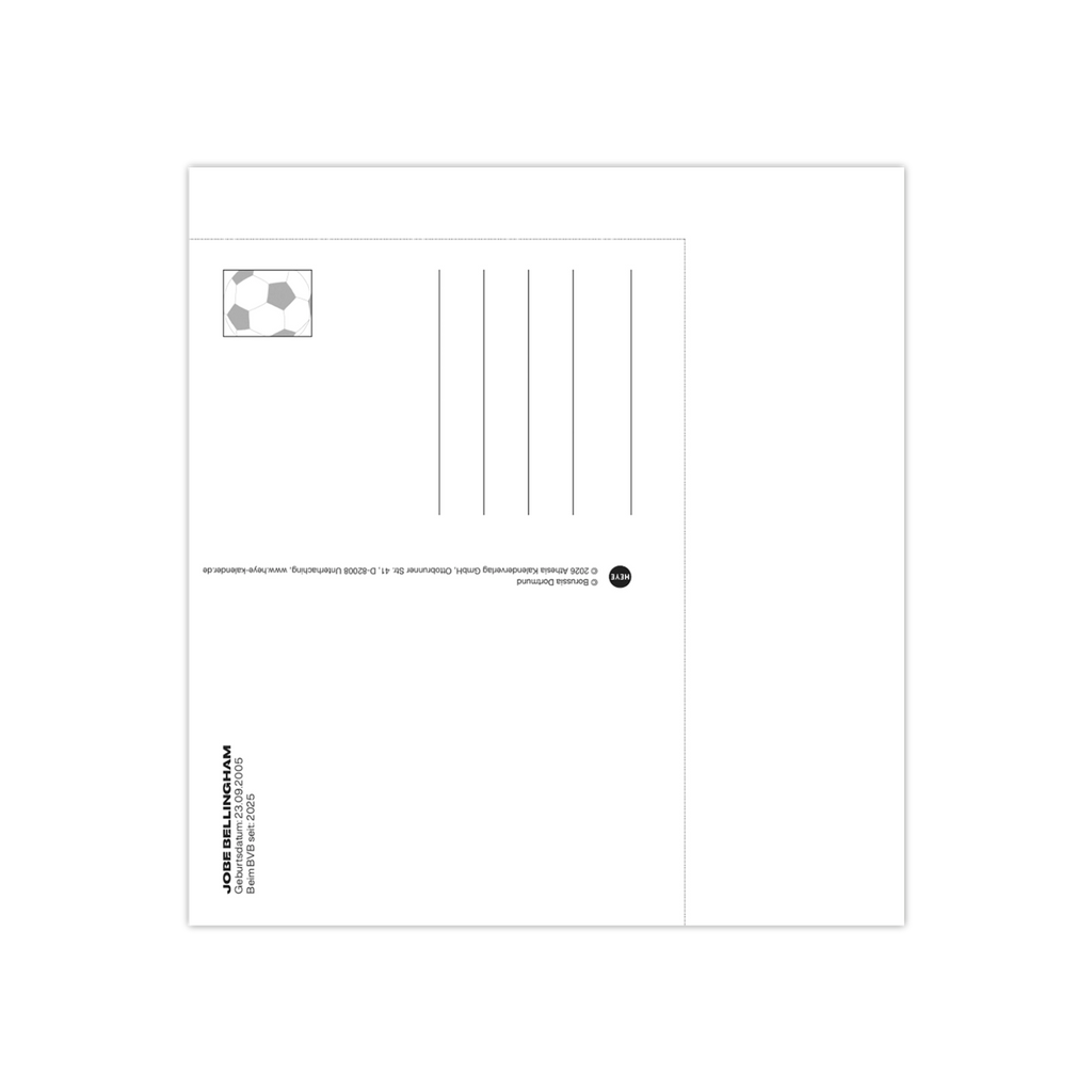 Rückseite der BVB-Postkarte aus dem Postkartenkalender 2027 mit Briefmarkenfeld, Adresszeilen und BVB-Logo, ideal für Fans von Borussia Dortmund.