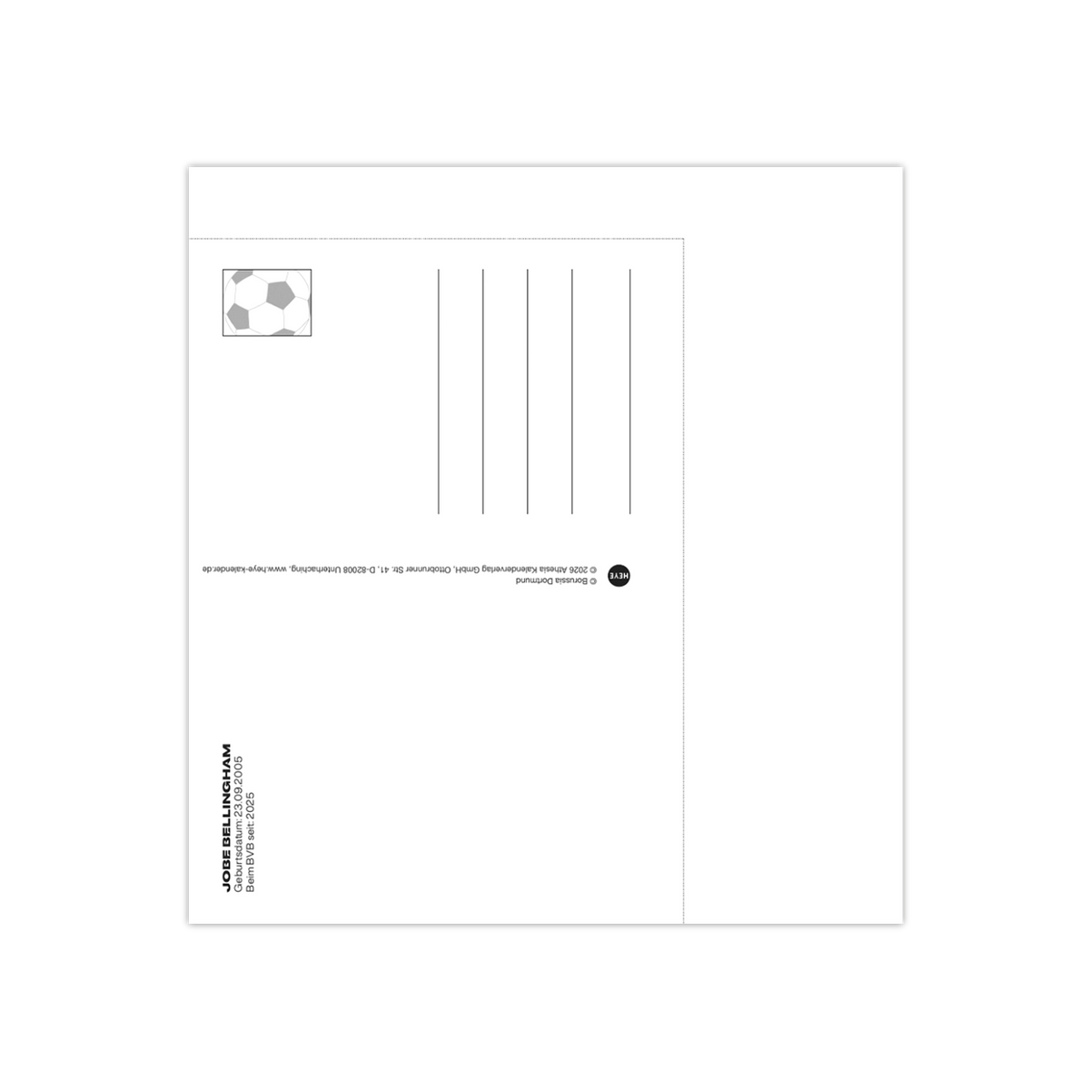 Rückseite der BVB-Postkarte aus dem Postkartenkalender 2027 mit Briefmarkenfeld, Adresszeilen und BVB-Logo, ideal für Fans von Borussia Dortmund.