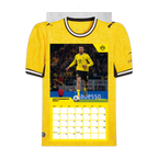BVB-Trikotkalender 2027 in Form eines gelben Trikots mit September-Kalenderblatt und Spielfoto eines BVB-Profis im SIGNAL IDUNA PARK.