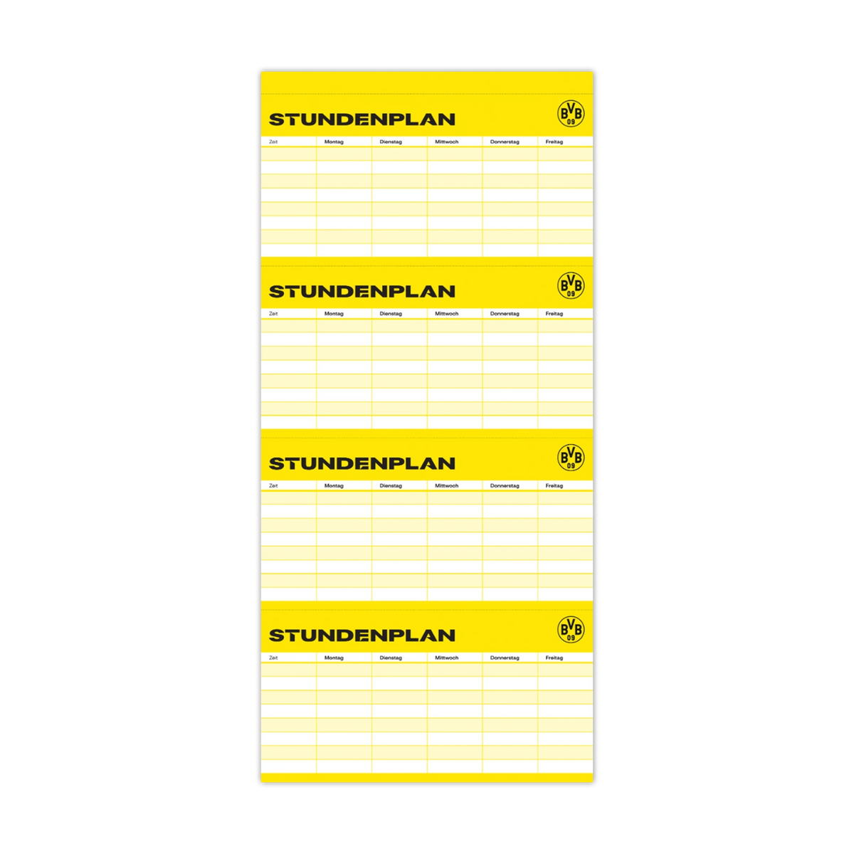 Agenda familiare BVB 2027 nel classico design nero e giallo, ideale per organizzare gli appuntamenti o da utilizzare come orario scolastico. Presenta il logo BVB e una struttura ben organizzata.