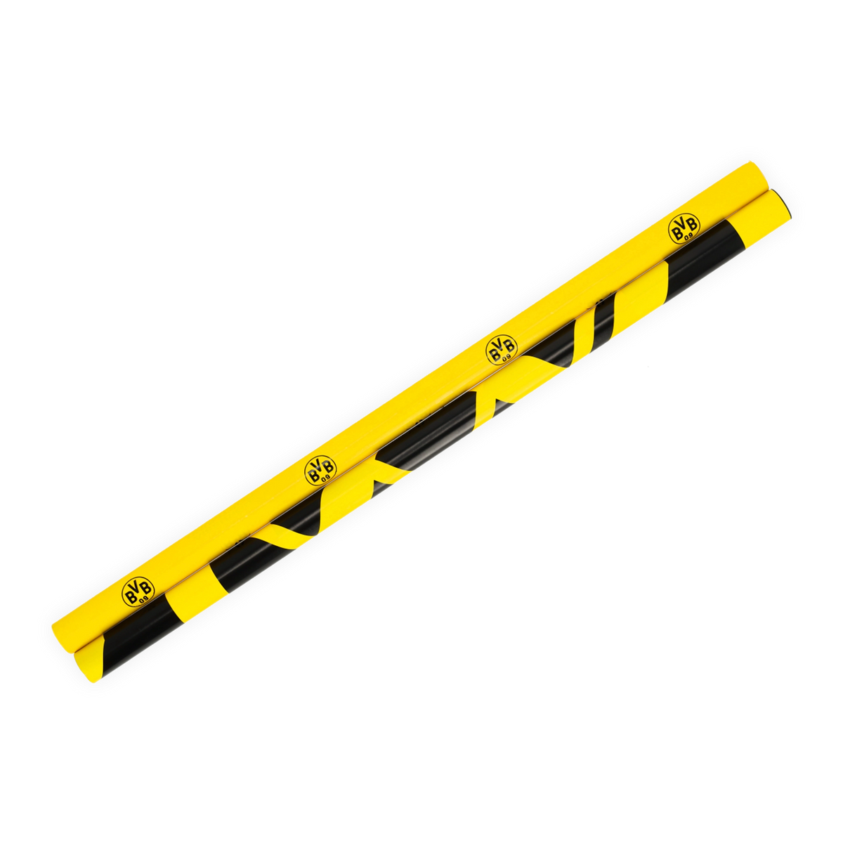 Schwarzgelbes BVB-Geschenkpapier mit Streifenmuster und BVB-Logo im 2er-Set, für Fans von Borussia Dortmund.