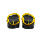 BVB kids' bath slippers in black and yellow with yellow straps and the BVB logo—perfect for little Borussia Dortmund fans.