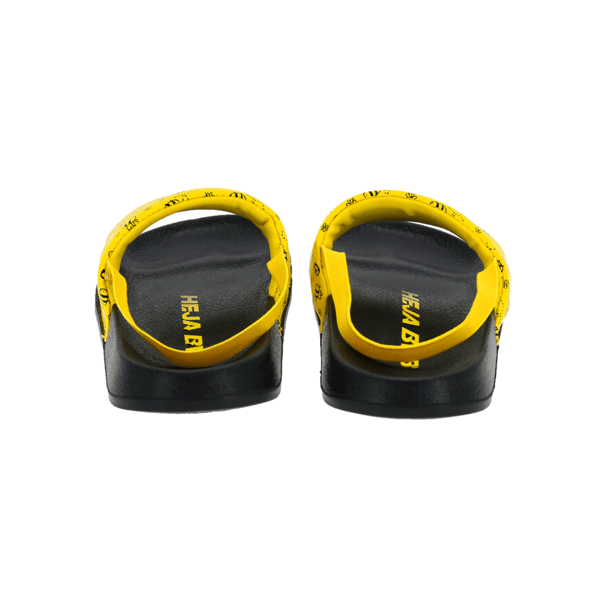 BVB kids' bath slippers in black and yellow with yellow straps and the BVB logo—perfect for little Borussia Dortmund fans.