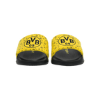 BVB bath slippers for children in the club colors of black and yellow, featuring a large BVB 09 logo and a stylized pattern, shown from the front.