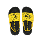 BVB kids' flip-flops in black and yellow with the BVB-09 logo and patterns—perfect fan merchandise for leisure and summer.