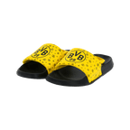 BVB bath slippers for kids in black and yellow, featuring the BVB logo and an eye-catching design—perfect for Borussia Dortmund fans.