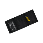 Portafoglio aperto del BVB per bambini nei colori nero e giallo, con scomparti per carte, portamonete e scomparto trasparente.